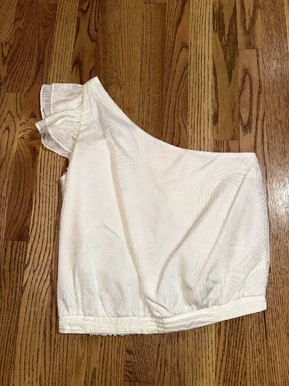 Ramy Brook Cream One Shoulder Ruffle Sleeve Top Size L